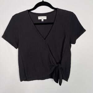 Madewell Texture & Thread Wrap Tie Top Dark Gray XSmall XS Short Sleeve Cropped